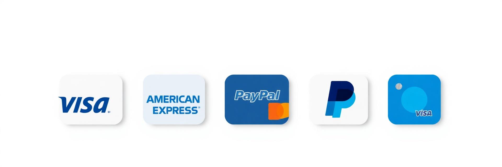 Métodos de pago aceptados: Visa, Mastercard, American Express, PayPal y tarjeta de crédito